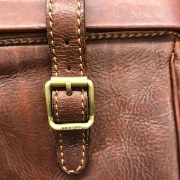 THE BRIDGE Italian Leather Large Buckle Travel bag Brown with Gold Hardware - Picture 3 of 14